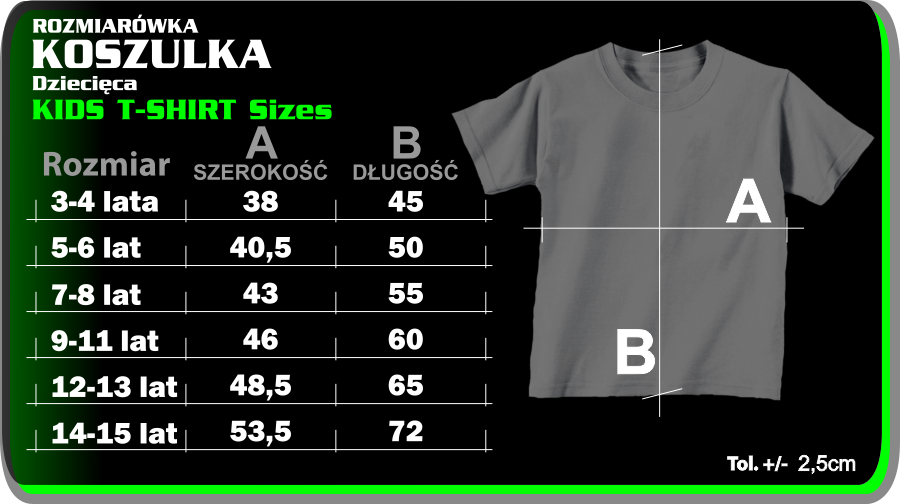 Koszulki dziecięce - Tabela rozmiarów - Koszulka dla dziecka